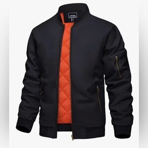 Men's Black Bomber Jacket with Orange Lining
